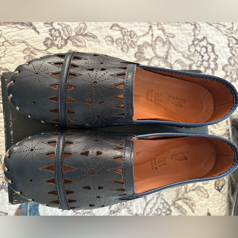 New Spring Step Fusaro Navy Leather Slip-On Flats 41 - Picture 6 of 8